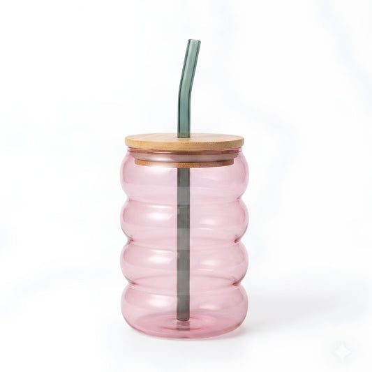 Bubble glass tumbler - with lid & straw (320 ml)