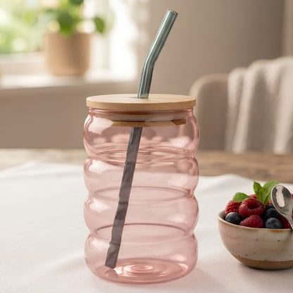 Bubble glass tumbler - with lid & straw (320 ml)