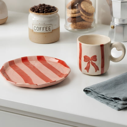 Red Ribbon Sip Snack Set- 6" Plate+ Mug