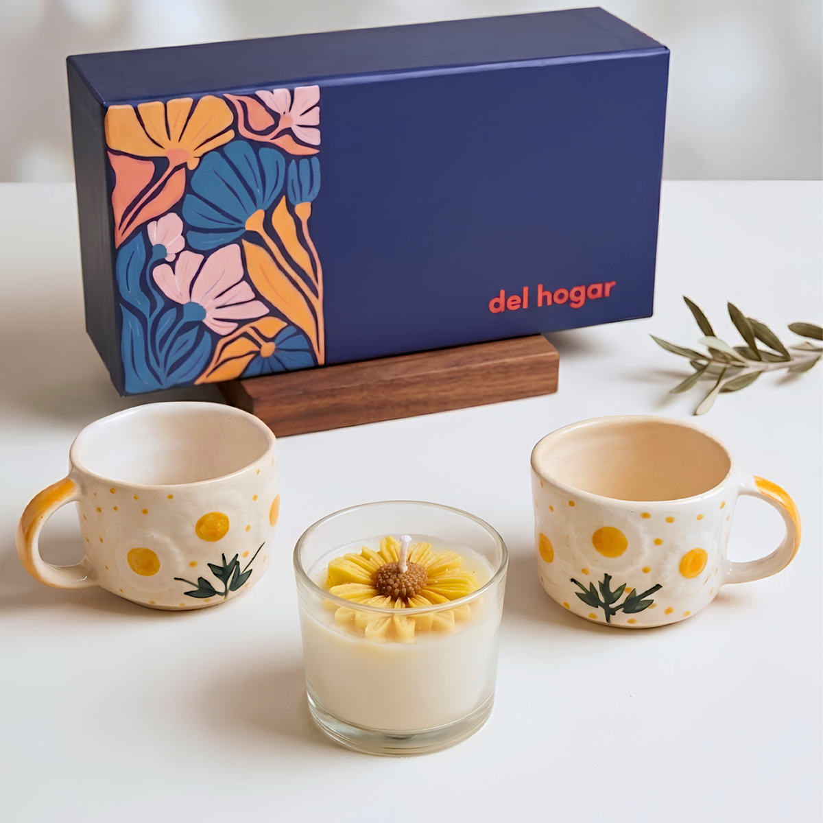 Giftbox- Sunflower Bliss Set- 2 Coffee Mugs & Candle