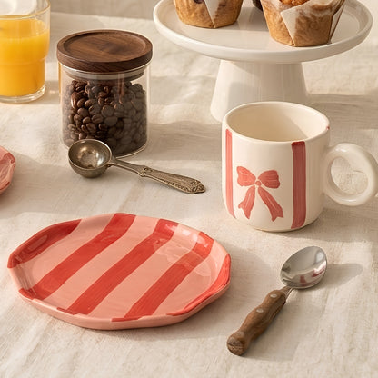 Red Ribbon Sip Snack Set- 6" Plate+ Mug