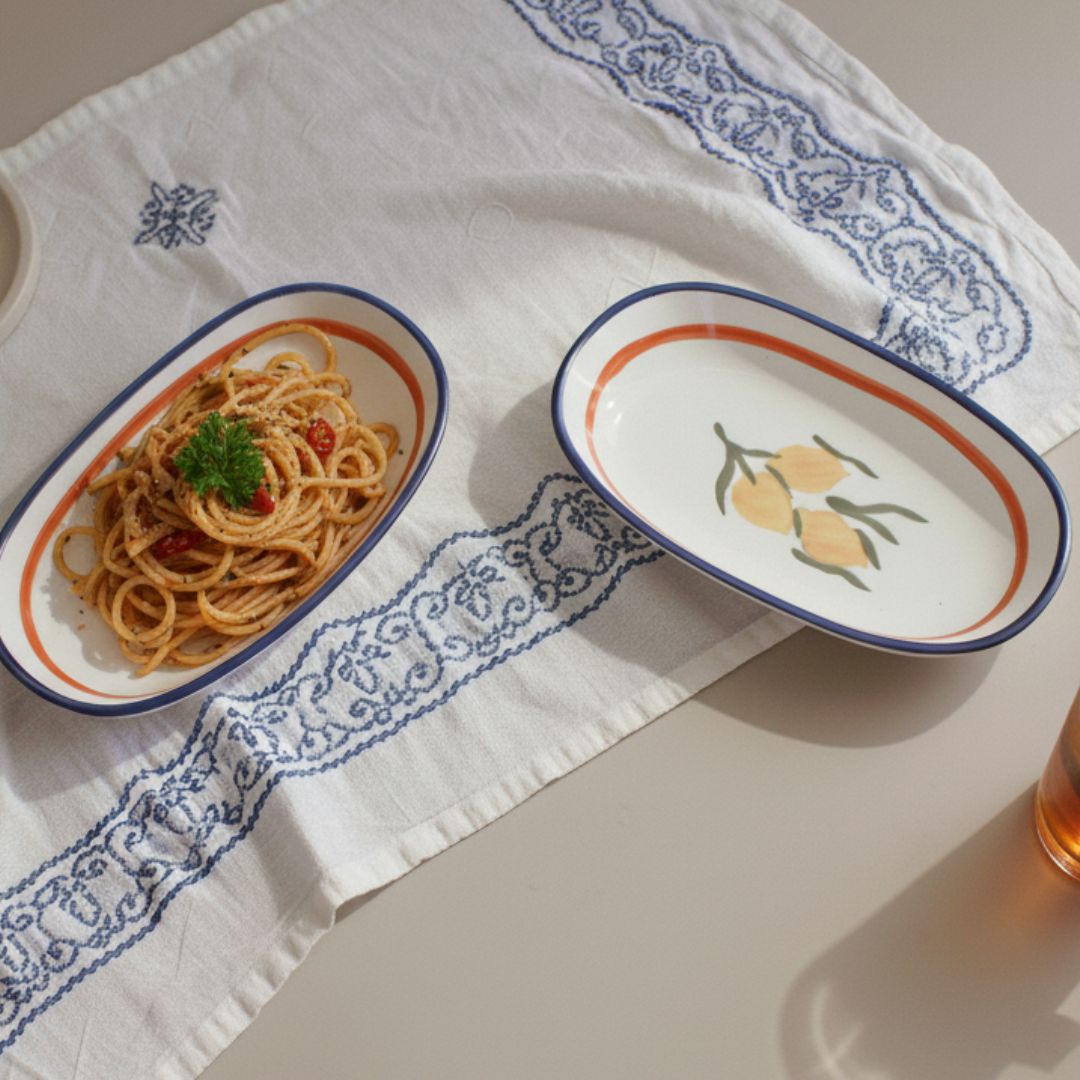 Lemon Zest Deep Plates - Oval Pasta Plates