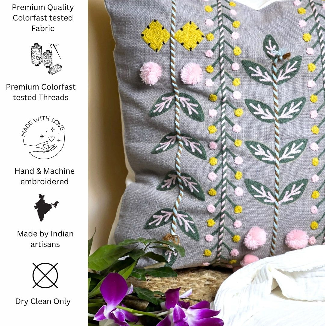 Floral Elegance Grey cushion cover- Grey