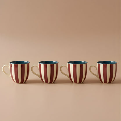 Chai Cups Set- Ruby Stripes, (Set of 4)