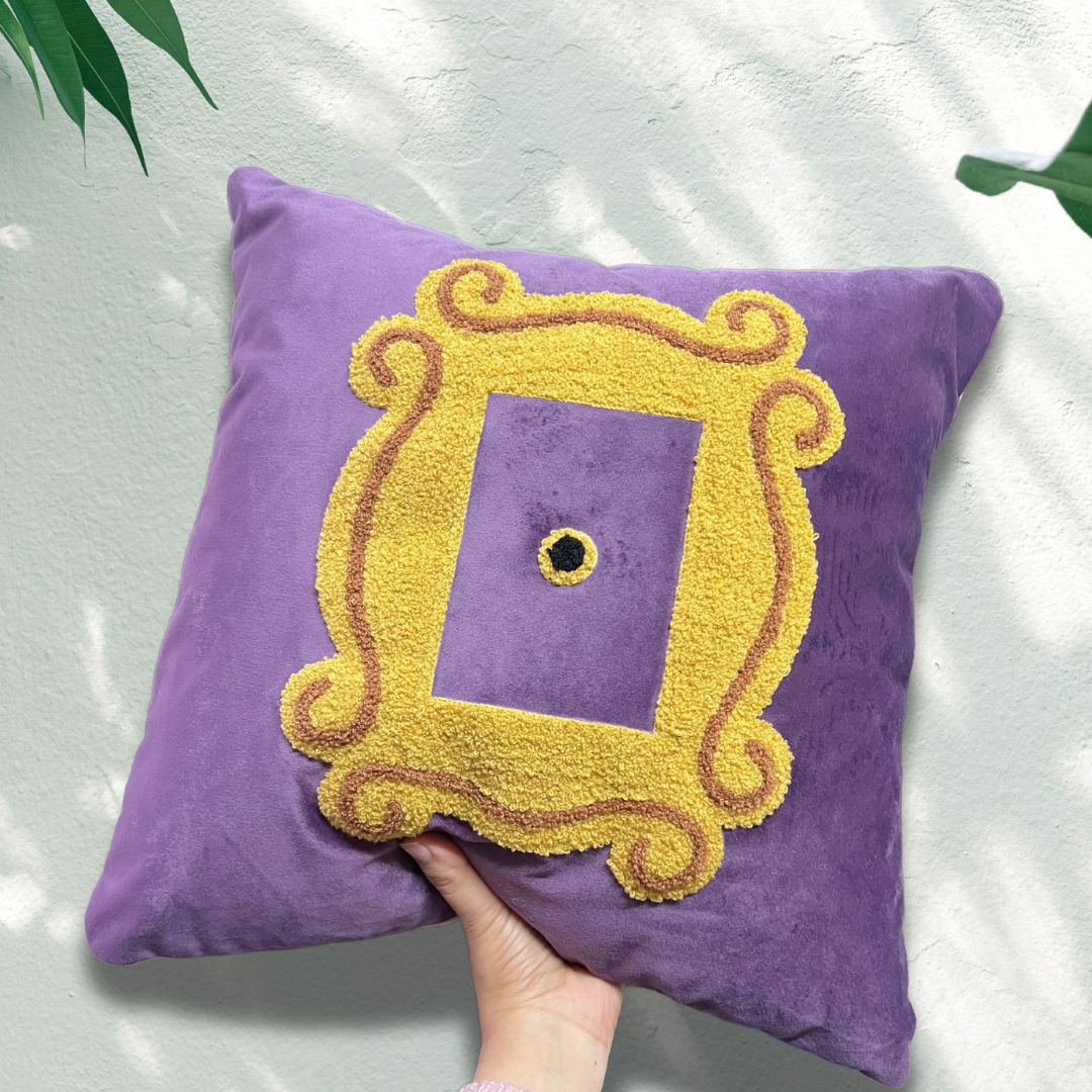 Monica's Door Cushion Cover-  (Purple, Yellow Embroidered)