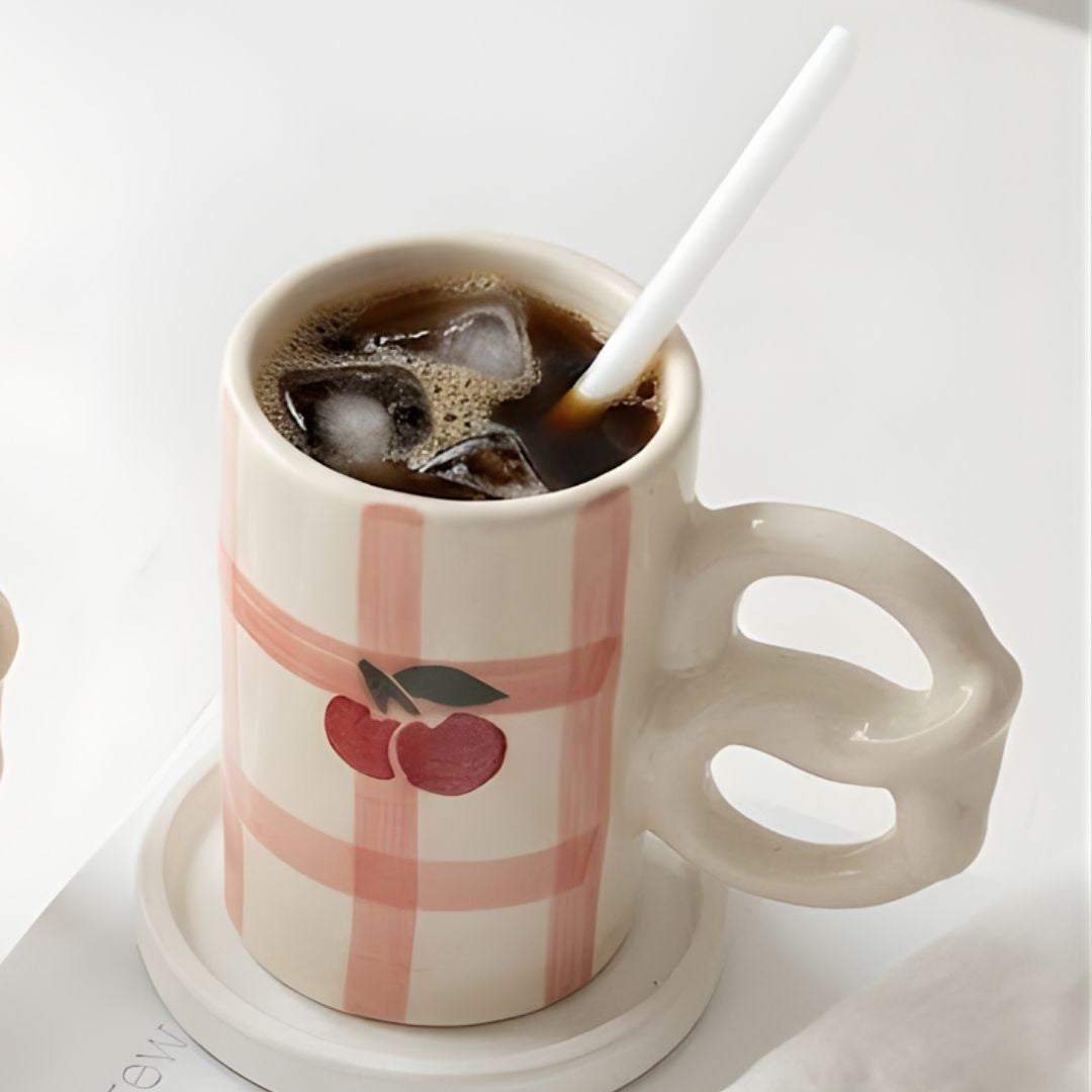 Cherry & checks mug-  280ml