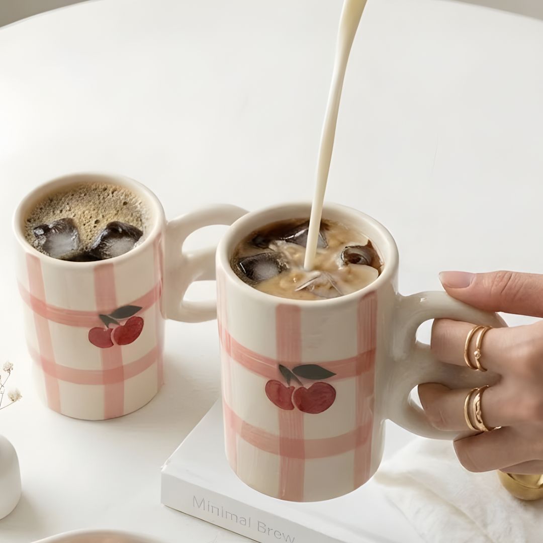 Cherry & checks mug-  280ml