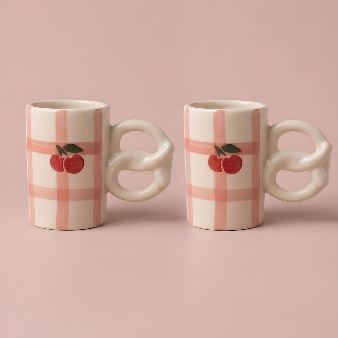 Cherry & checks mug-  280ml