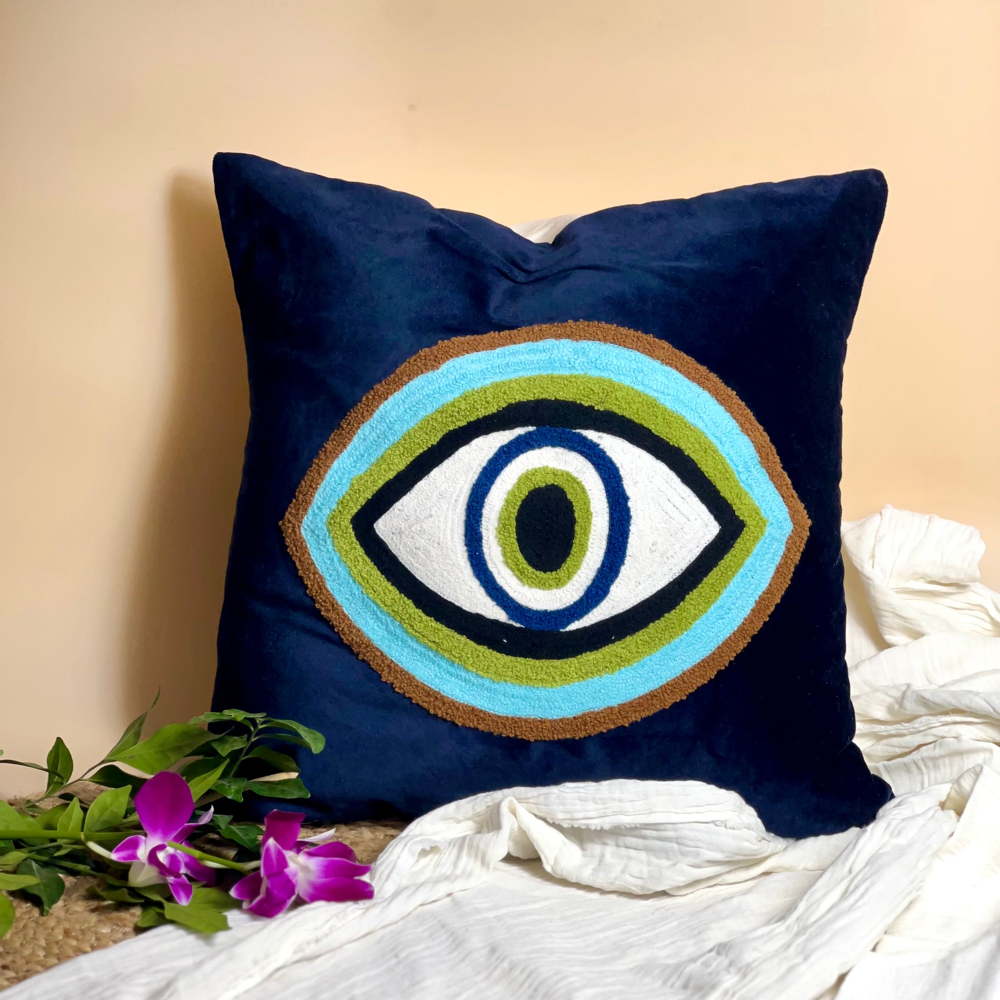 Mystical Evil Eye Cushion cover- Velvet( 16” x 16”)