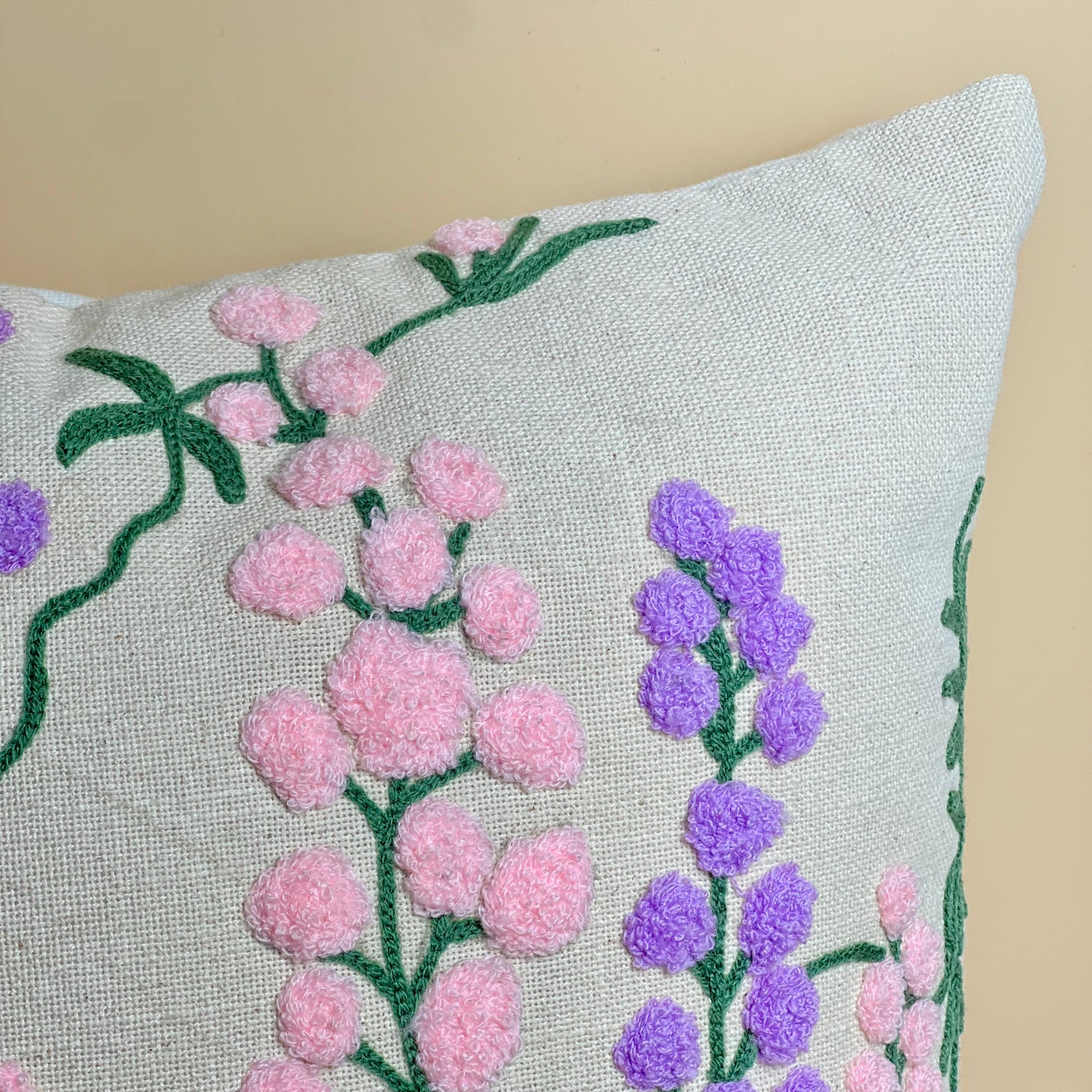 Pastel Blossom Embroidered Cushion Cover - Off white