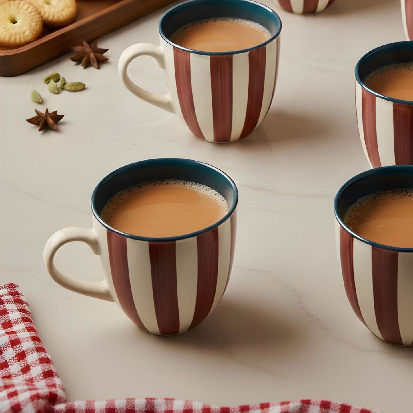 Chai Cups Set- Ruby Stripes, (Set of 4)