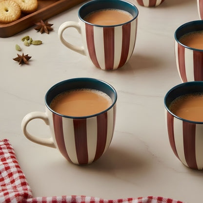 Chai Cups Set- Ruby Stripes, (Set of 4)