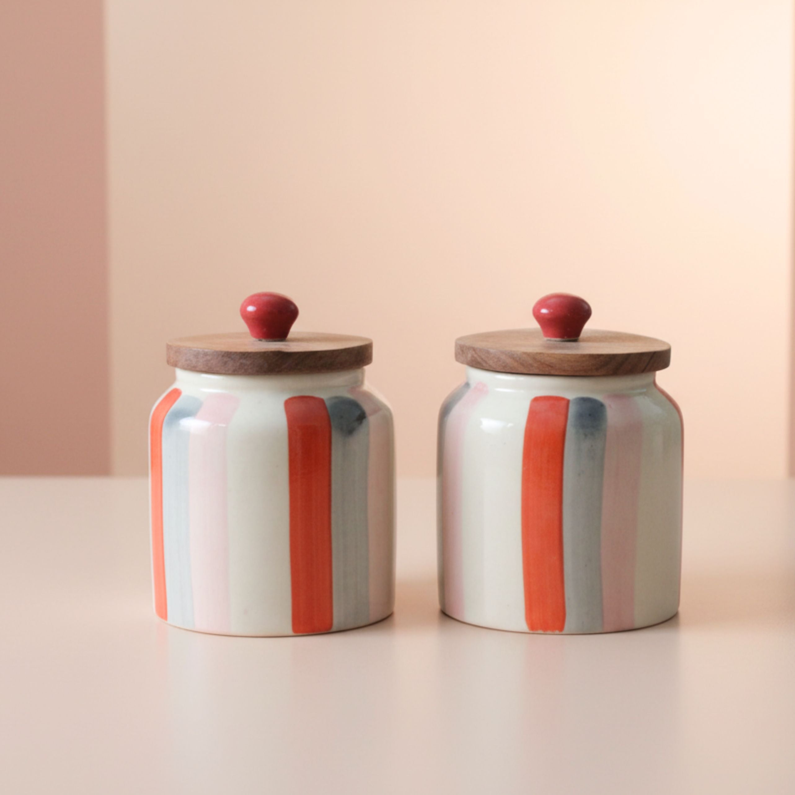 Colored Bars Ceramic Jar Set- Air tight, 500ml