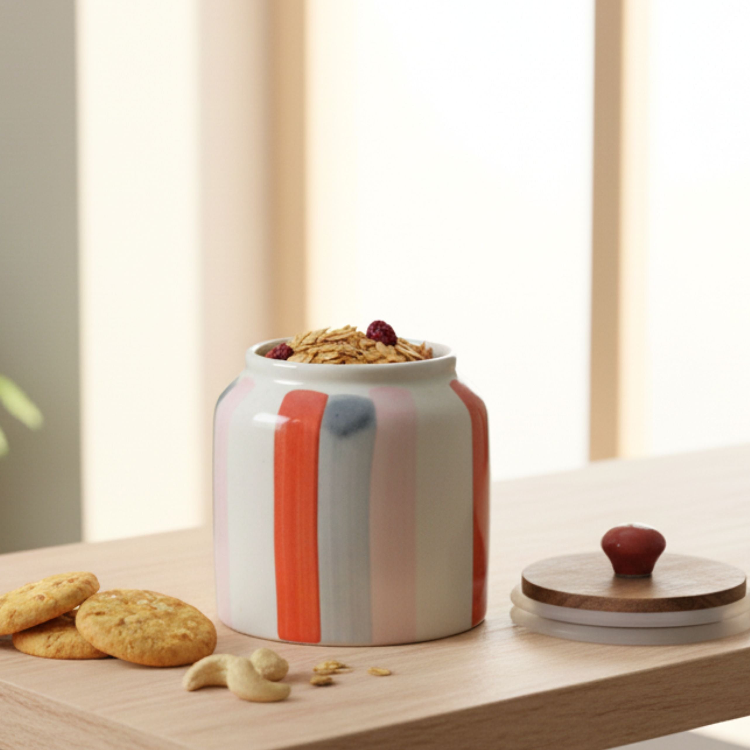 Colored Bars Ceramic Jar Set- Air tight, 500ml