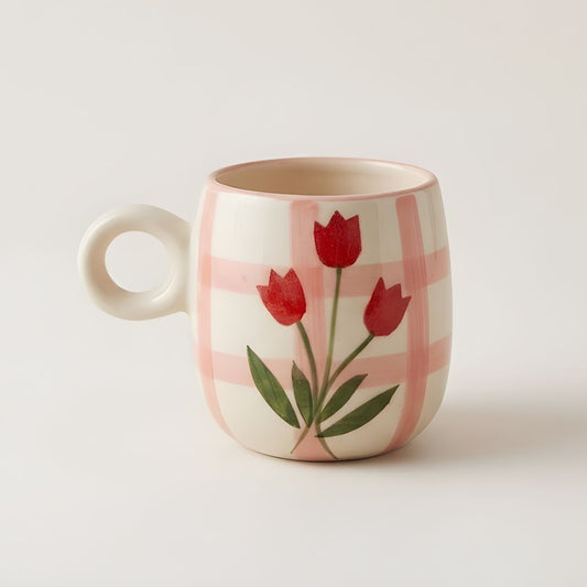 Tulips on check Mug- 280ml