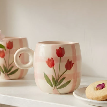 Tulips on check Mug- 280ml