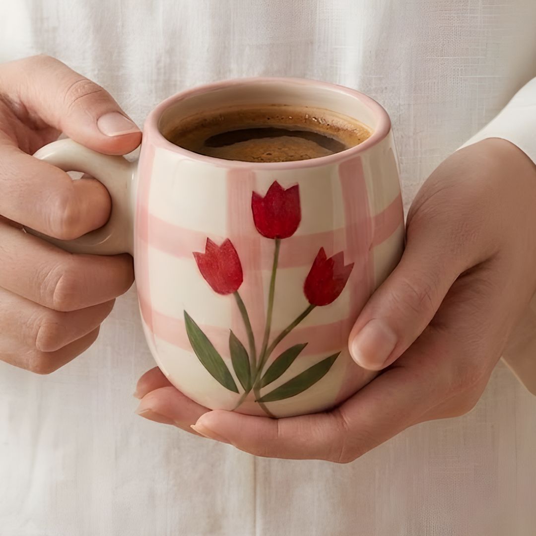 Tulips on check Mug- 280ml