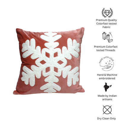 Snowflake Embroidered Velvet Cushion Cover- 16"X16"