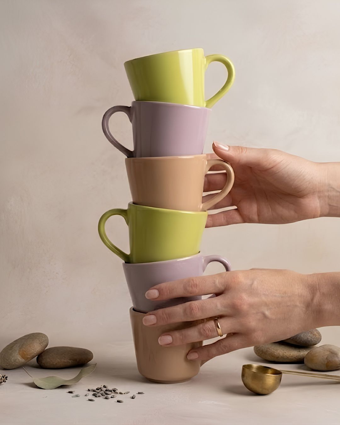 Tea Cup Set- Everyday Pastels, (Set of 6)