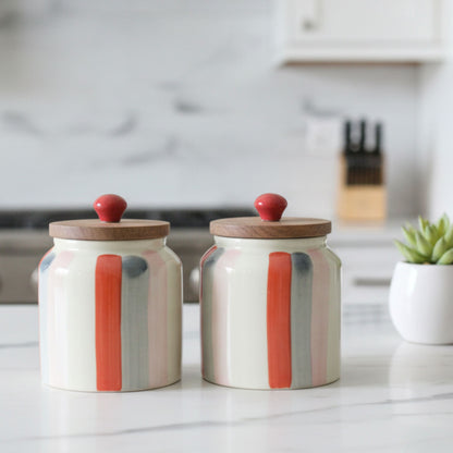 Colored Bars Ceramic Jar Set- Air tight, 500ml