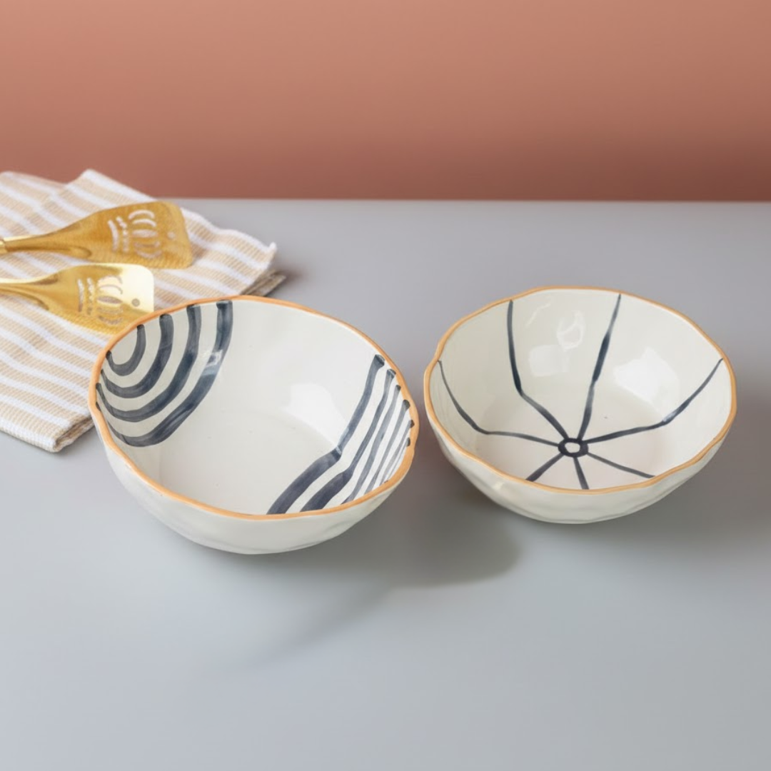 Beige Bowl Set- Set of 2 Large Bowls