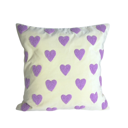 All Hearts Embroidered Cushion Cover- Off white, Embroidered