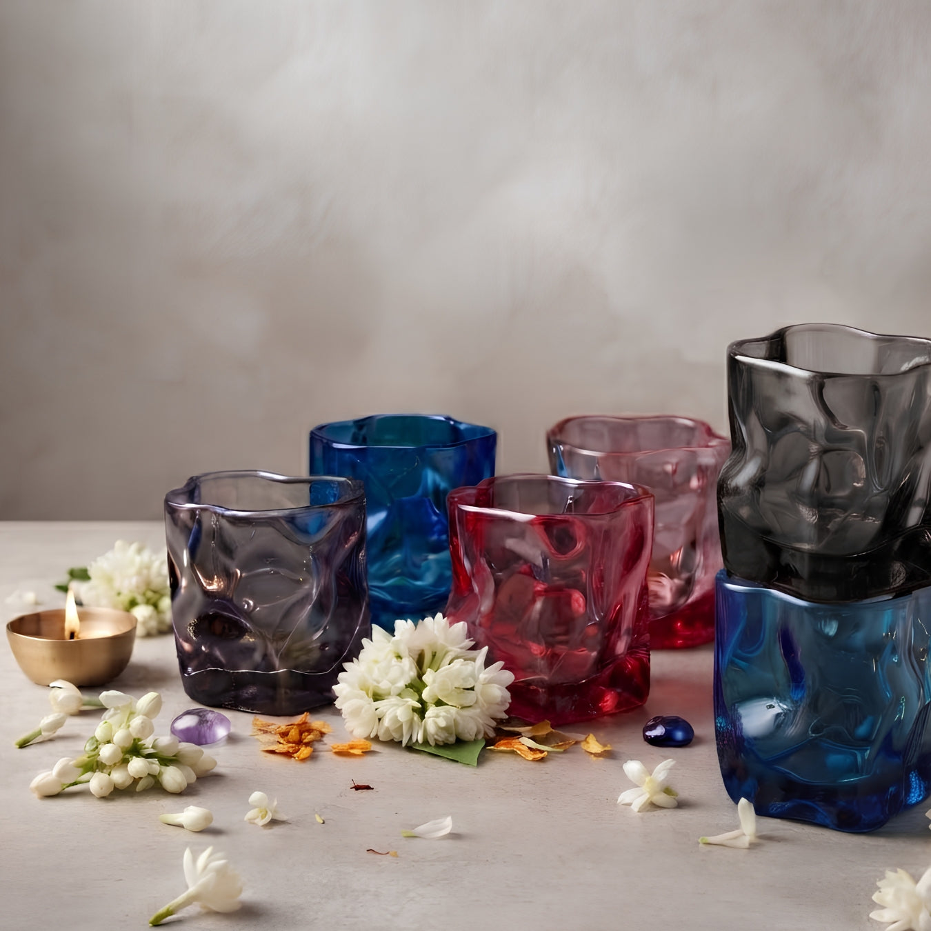 Serving Glasses - Set of 6 Glasses , Pastel Melt (Mixed Colors)