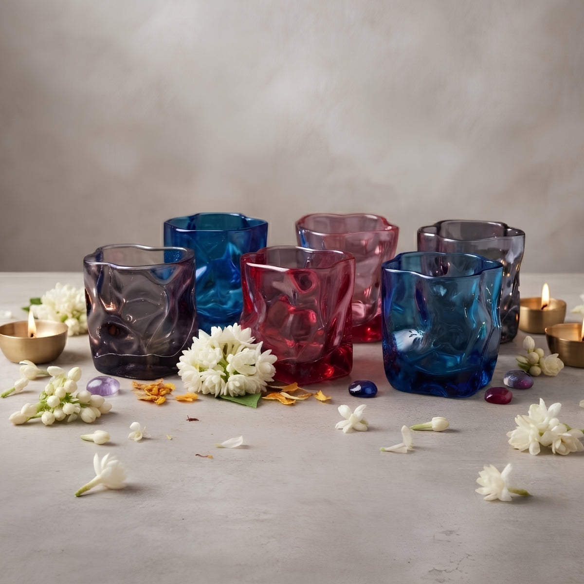 Serving Glasses - Set of 6 Glasses , Pastel Melt (Mixed Colors)
