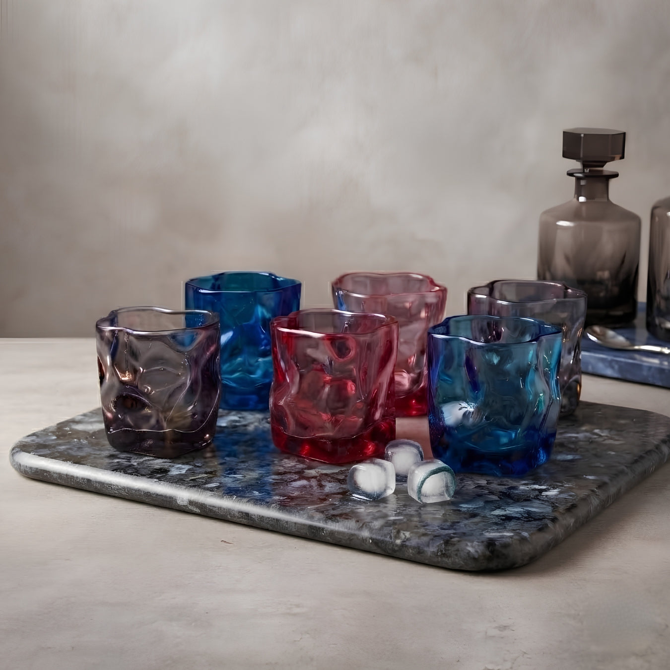 Serving Glasses - Set of 6 Glasses , Pastel Melt (Mixed Colors)