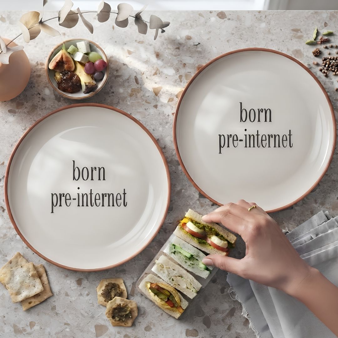 pre-internet plates– Retro  Inspired, Set of 2 Quarter Plates