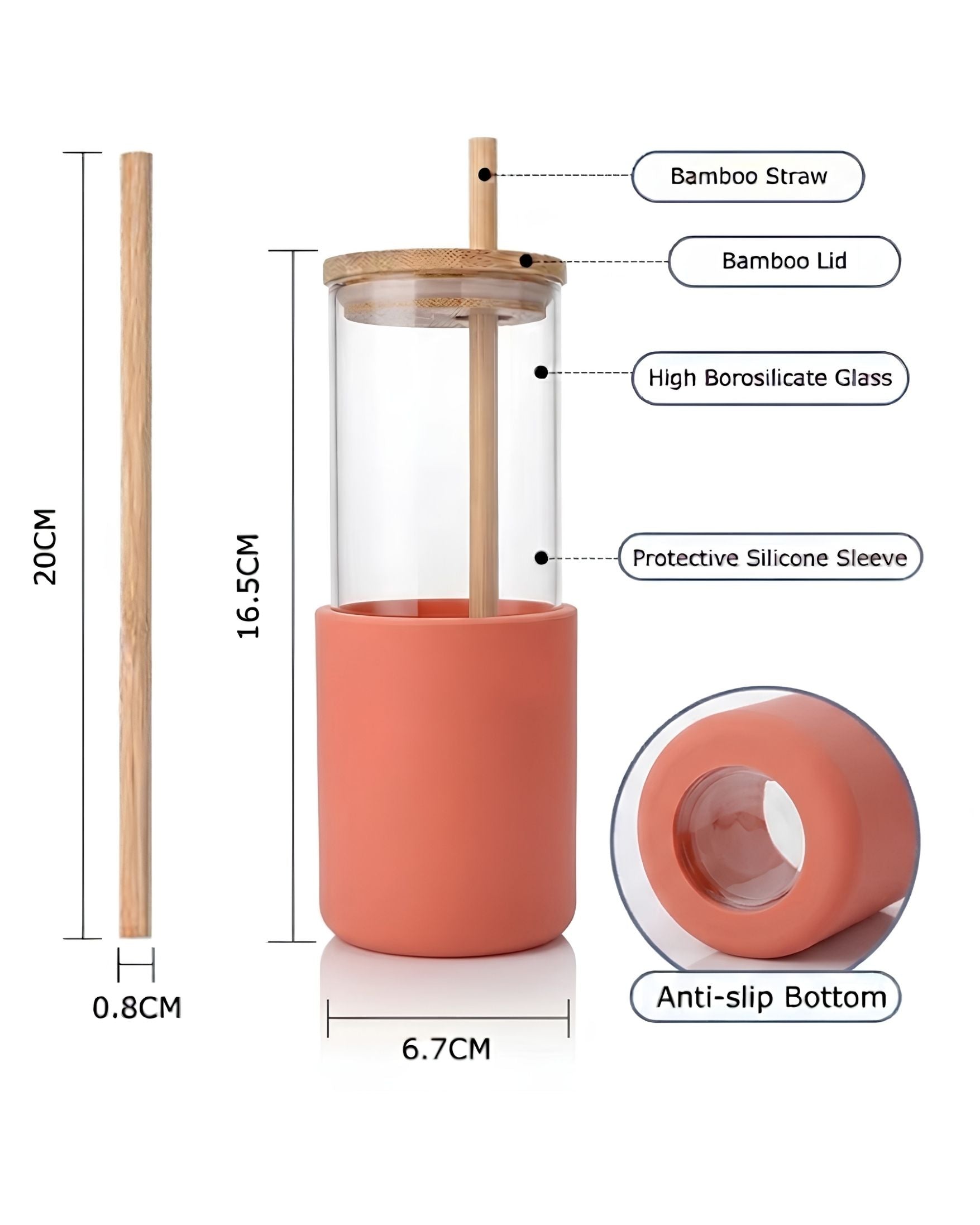 Cozy glass tumbler - with lid & straw (400ml)