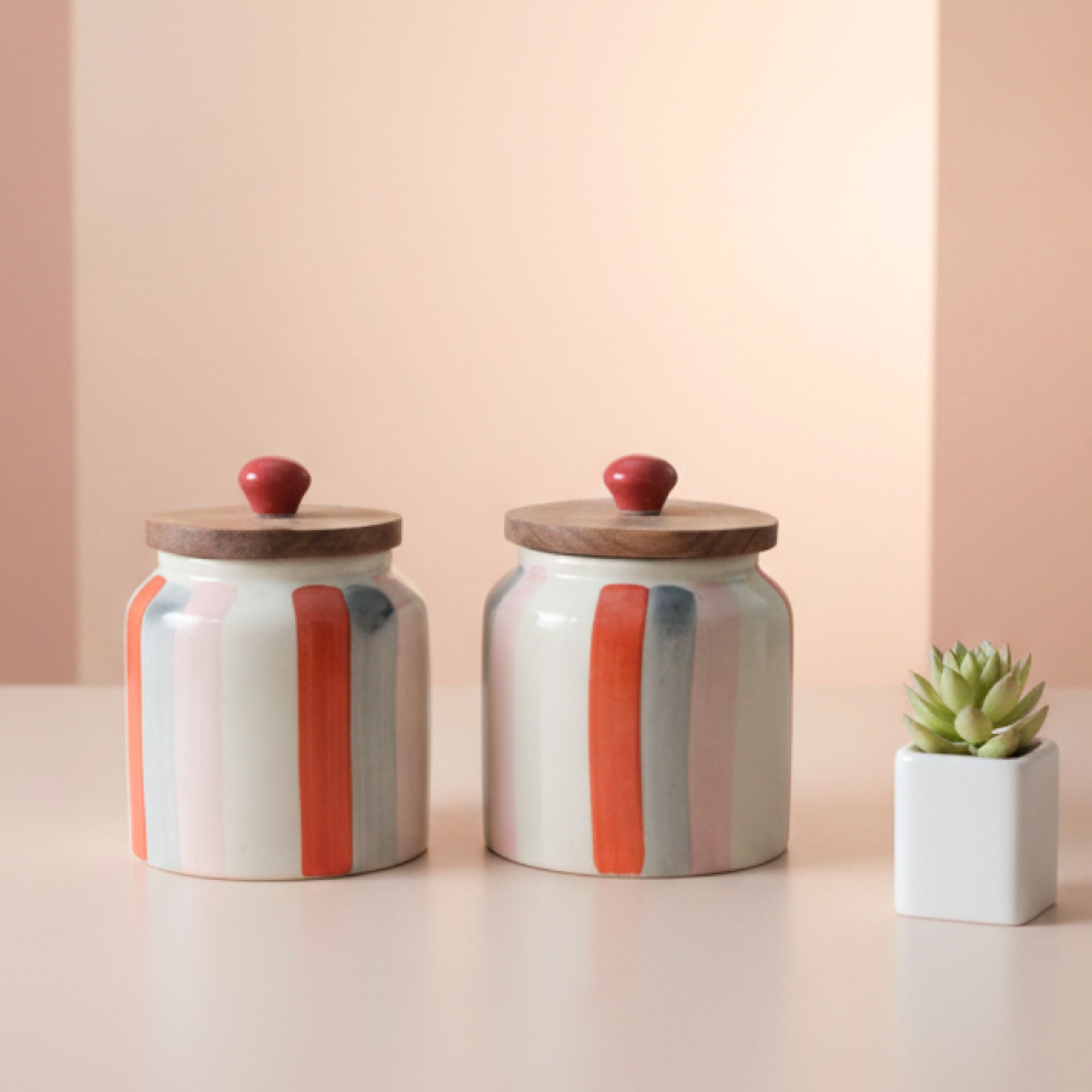 Colored Bars Ceramic Jar Set- Air tight, 500ml