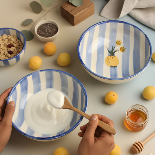 Apricot Ceramic Bowls (Set of 2)- Multipurpose Deep Bowls