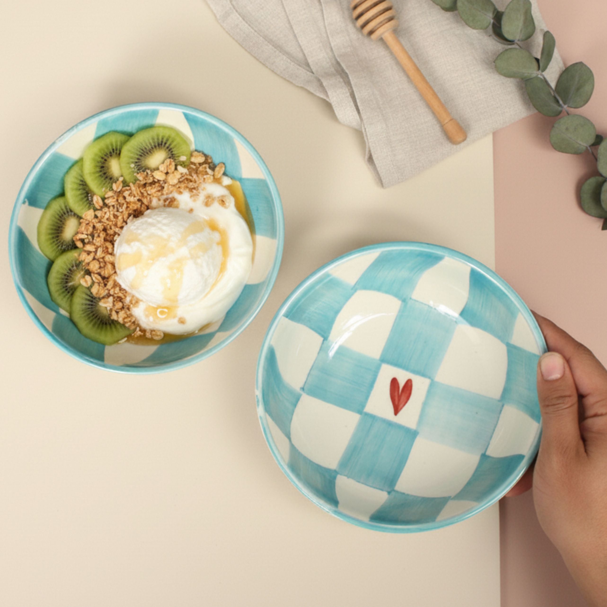 Sea Check Ceramic Bowl- Multipurpose Deep Bowls