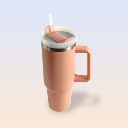 Tumbler with Handle, Straw & Lid I Leakproof Tumbler I Hot and Cold - Peach