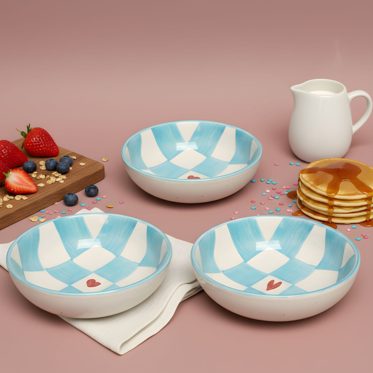 Sea Check Ceramic Bowl- Multipurpose Deep Bowls