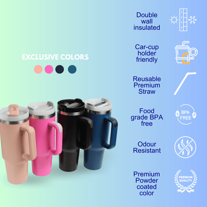 Tumbler with Handle, Straw & Lid I Leakproof Tumbler I Hot and Cold - Peach