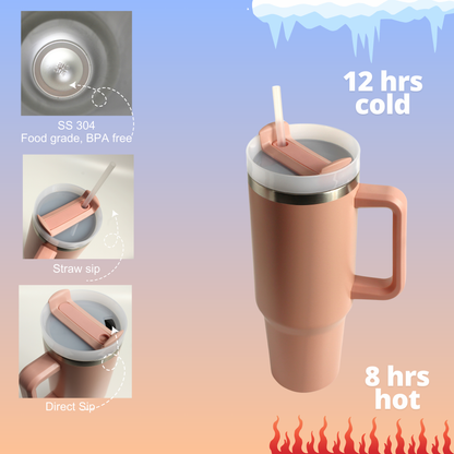 Tumbler with Handle, Straw & Lid I Leakproof Tumbler I Hot and Cold - Peach