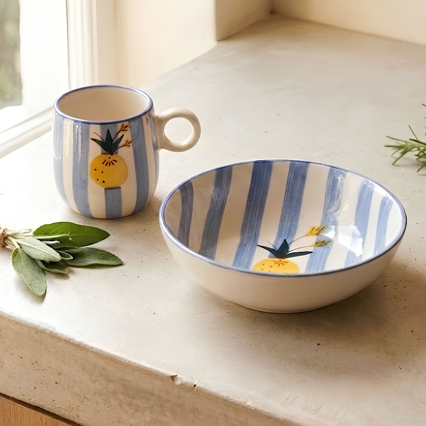 Breakfast Set - Apricot Ceramic Bowl+ Mug Set