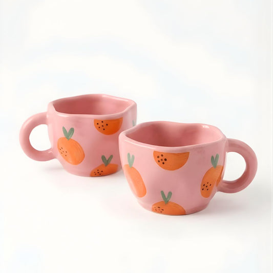 Fiesta pink and orange patterned ceramic mugs set - del hogar