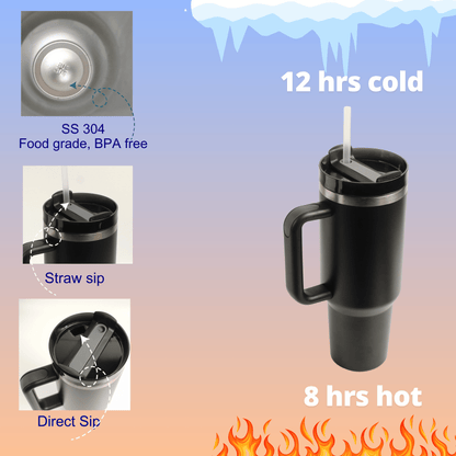 Tumbler with Handle, Straw & Lid I Leakproof Tumbler I Hot and Cold - Black
