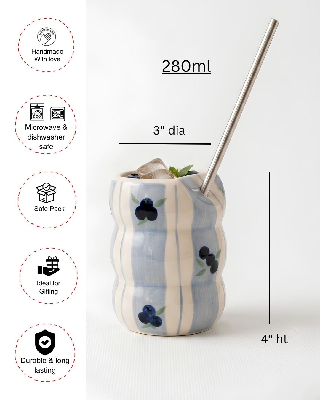 Blueberry tumbler with straw (280ml)