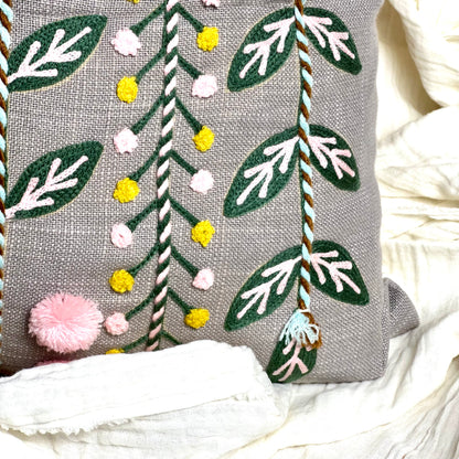 Floral Elegance Grey cushion cover- Grey