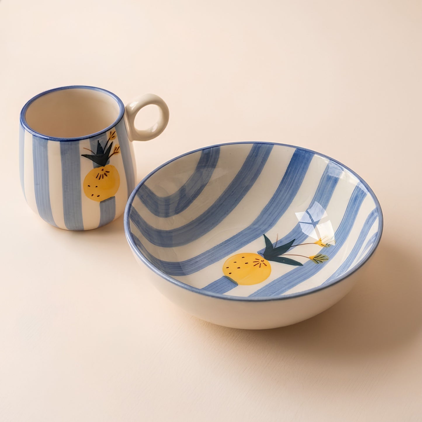 Breakfast Set - Apricot Ceramic Bowl+ Mug Set