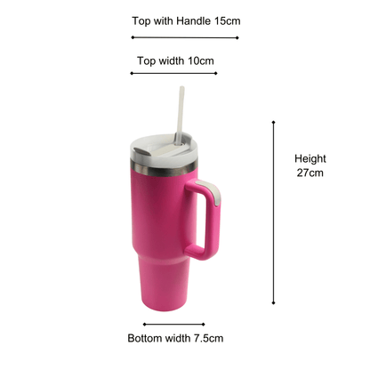 Tumbler with Handle, Straw & Lid I Leakproof Tumbler I Hot and Cold - Hot Pink