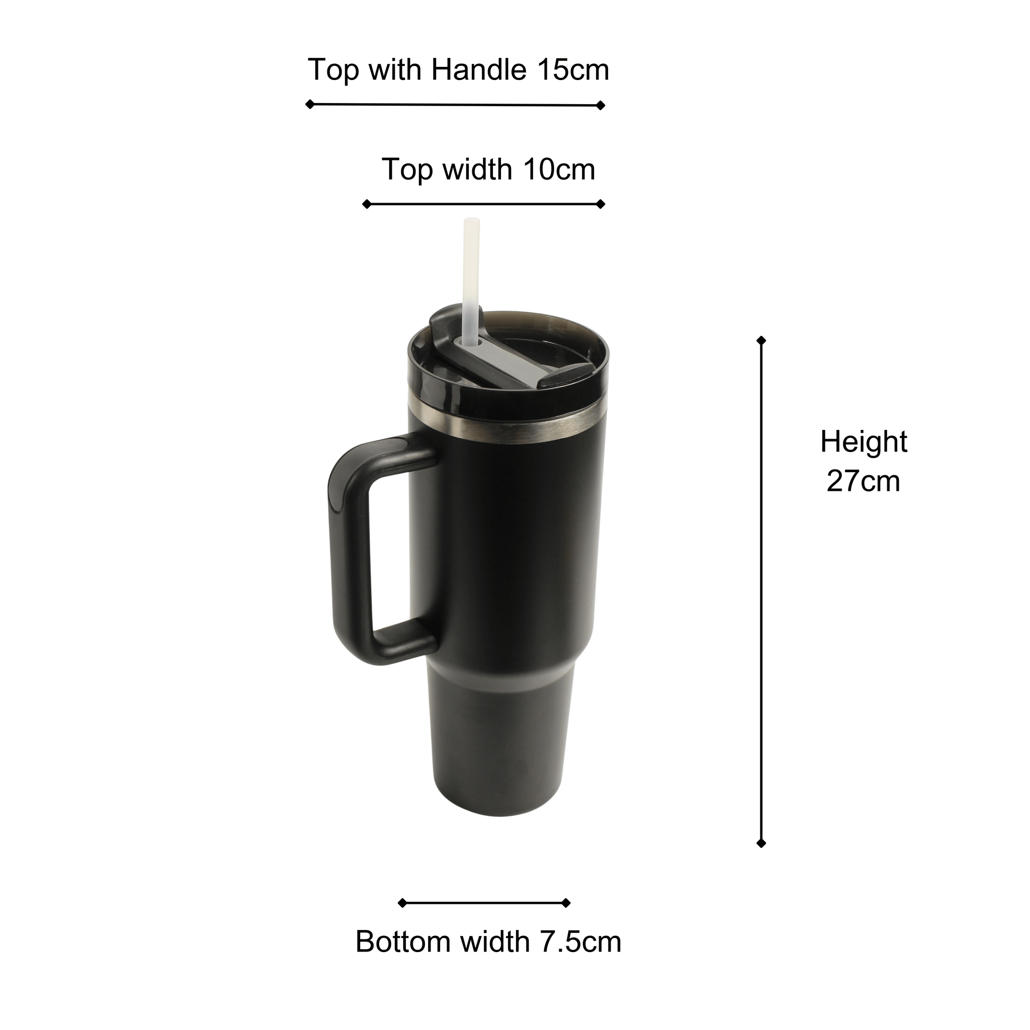 Tumbler with Handle, Straw & Lid I Leakproof Tumbler I Hot and Cold - Black