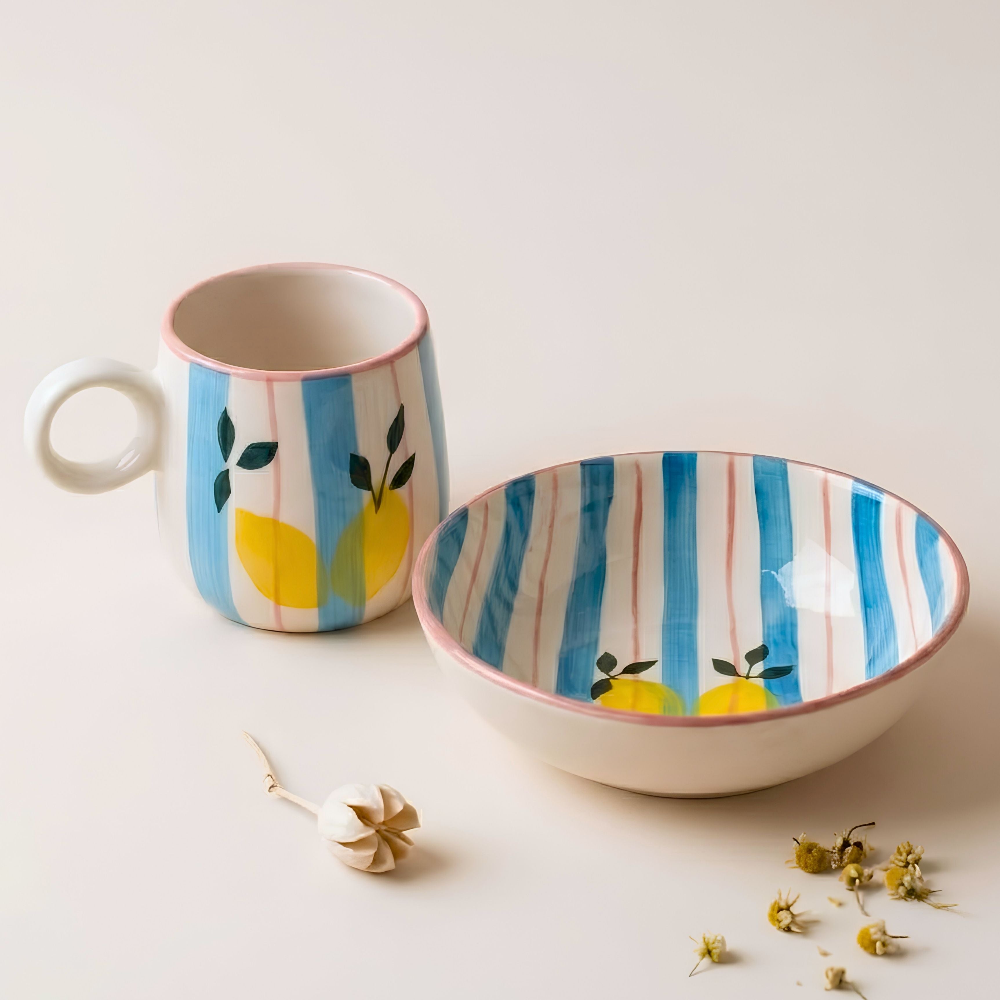 Breakfast Set - Breeze Lemons Ceramic Bowl+ Mug Set