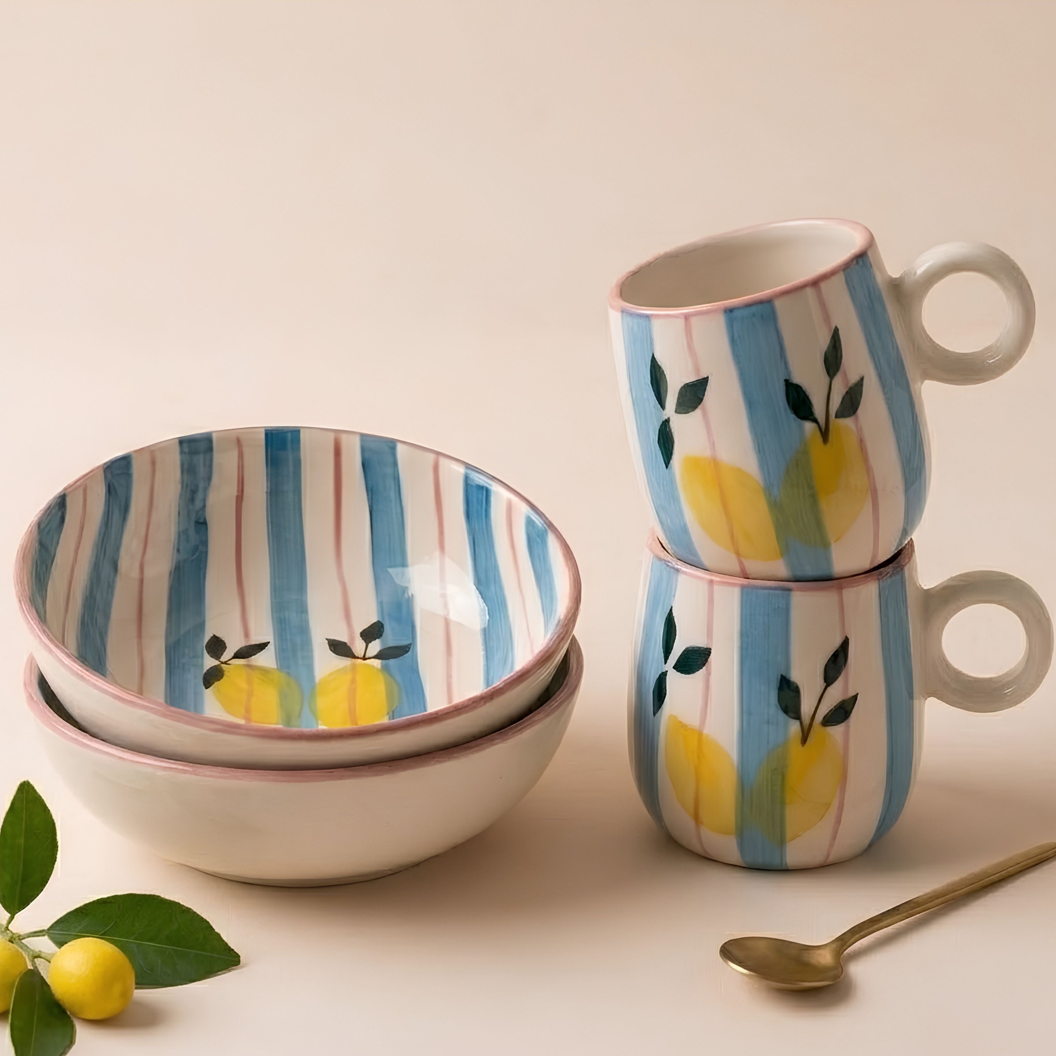 Breakfast Set - Breeze Lemons Ceramic Bowl+ Mug Set