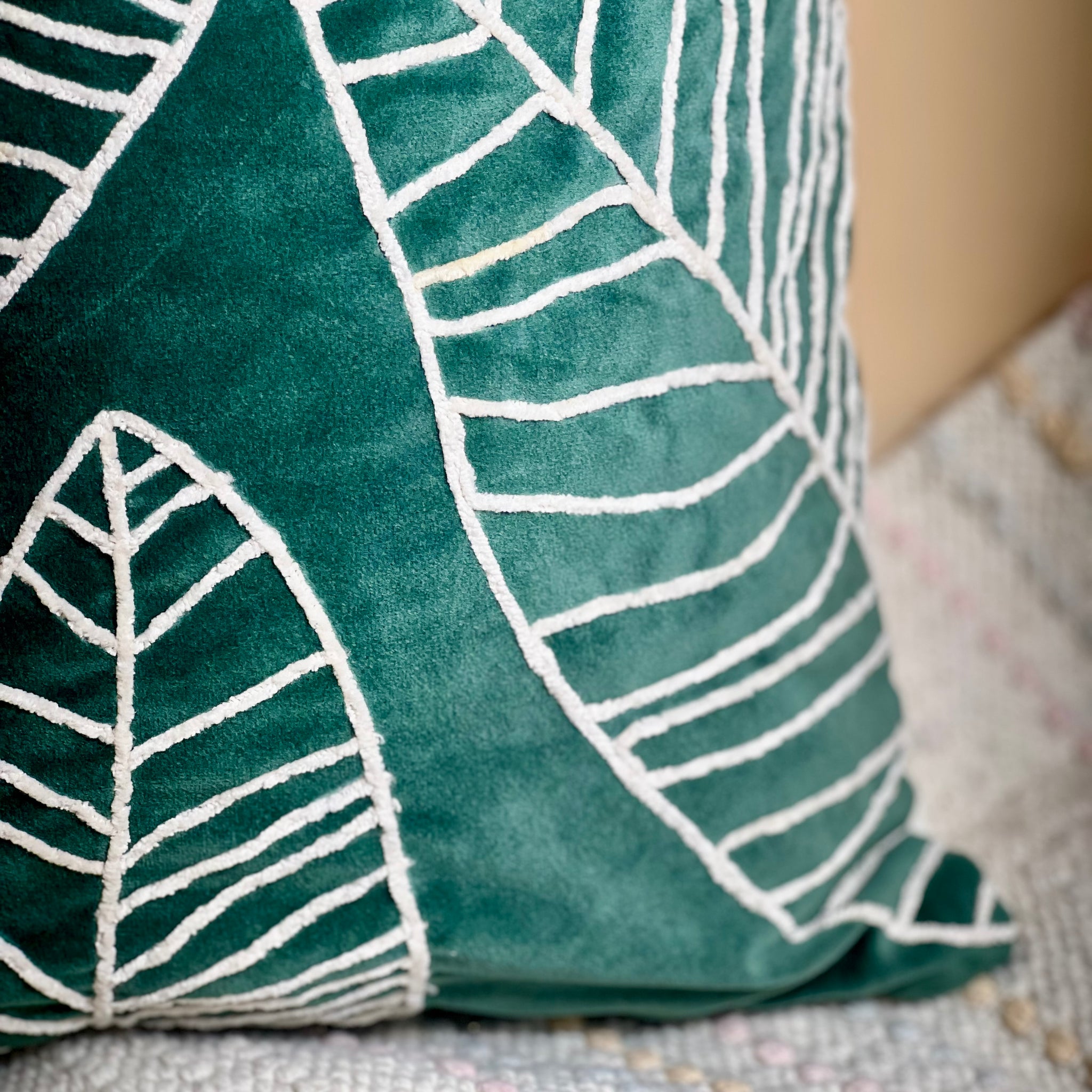 Emerald Leaf Whisper Cushion cover- Green
