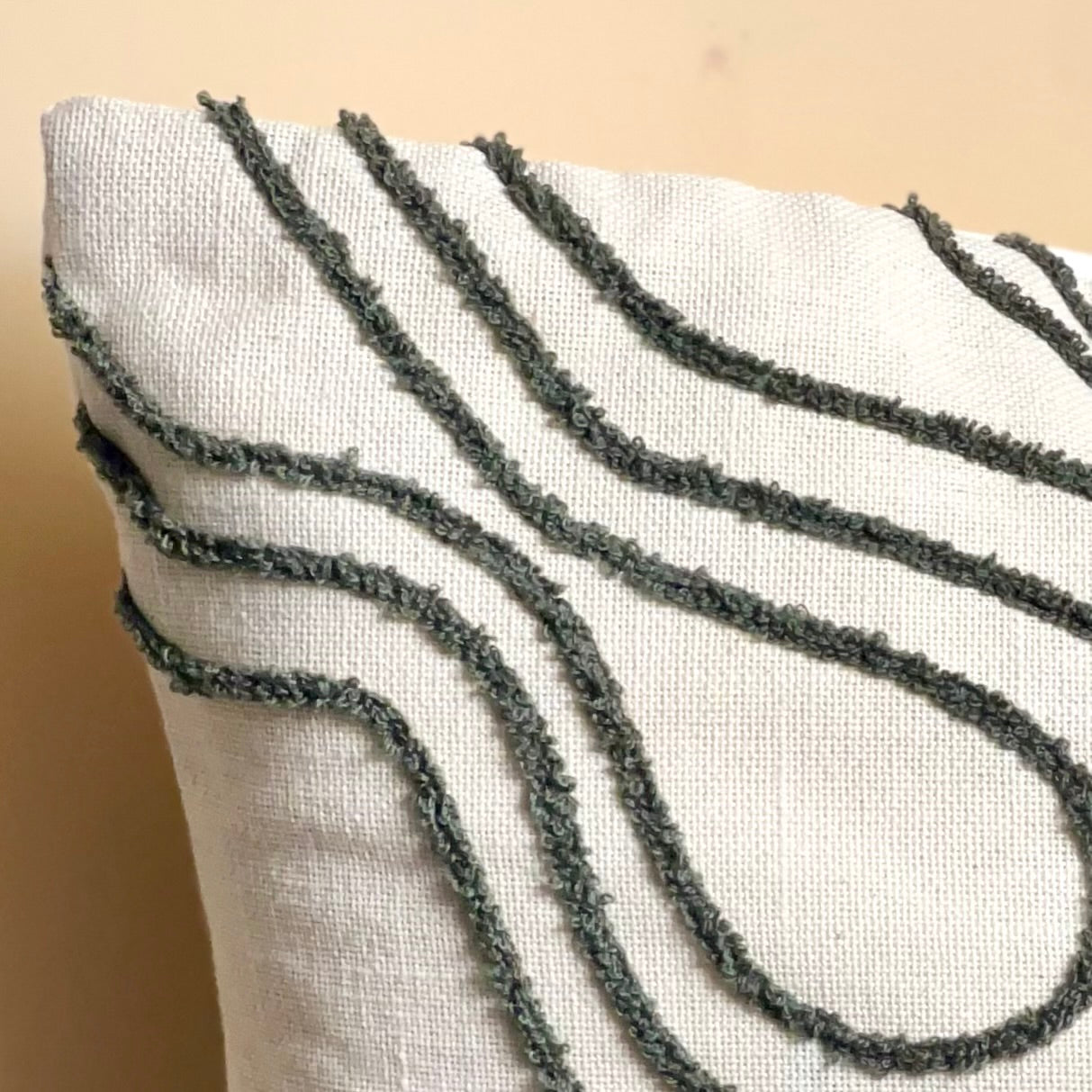 Modern Wave Embroidered Cushion Cover - Off white